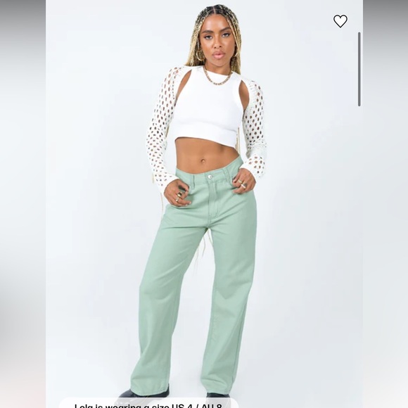 Princess Polly Lester Mom Jeans Sage Green - Picture 1 of 10